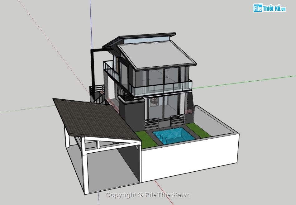 biệt thự 2 tầng,biệt thự bể bơi,su biệt thự,sketchup biệt thự,su biệt thự 2 tầng