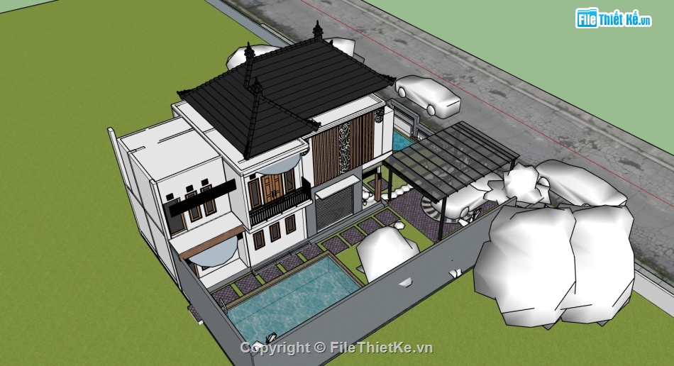 biệt thự 2 tầng,biệt thự sketchup,thiết kế biệt thự 2 tầng,mẫu sketchup biệt thự 2 tầng