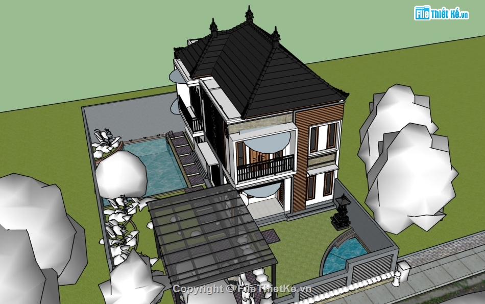 biệt thự 2 tầng,biệt thự sketchup,thiết kế biệt thự 2 tầng,mẫu sketchup biệt thự 2 tầng