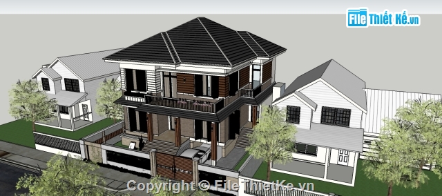 biệt thự phố 2 tầng,biệt thự,Sketchup biệt thự