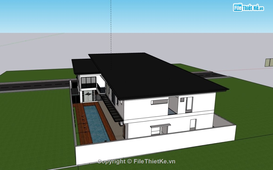 biệt thự 2 tầng,biệt thự sketchup,mẫu biệt thự hiện đại,sketchup phối cảnh biệt thự