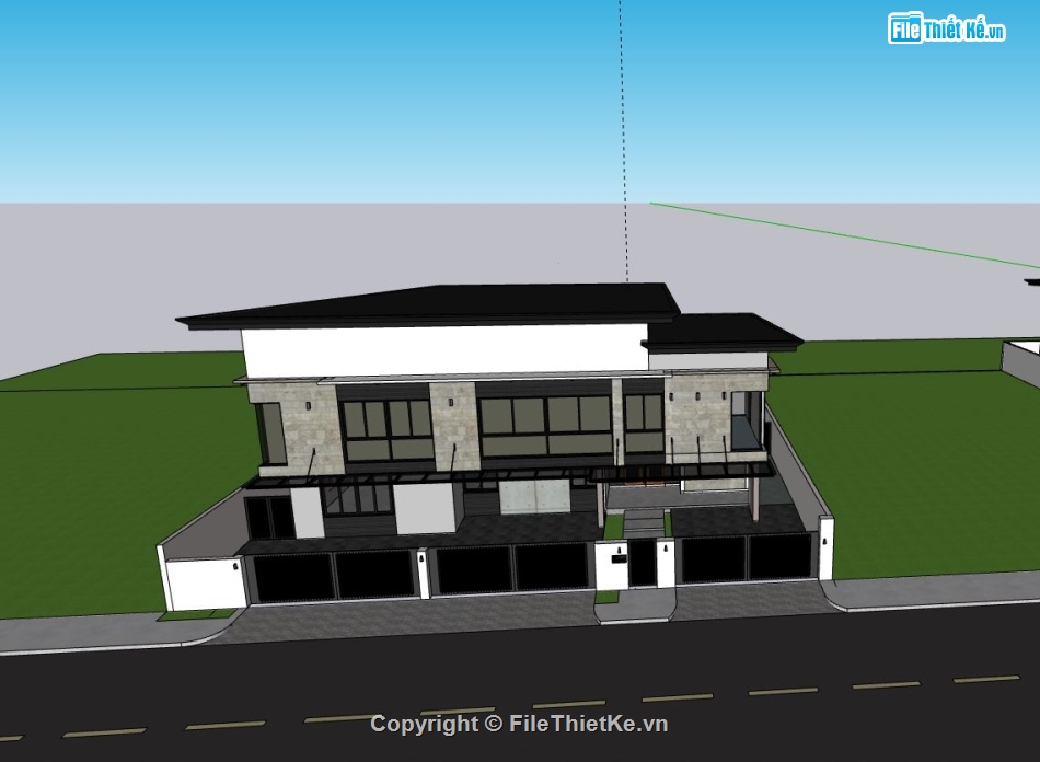 biệt thự 2 tầng,biệt thự sketchup,mẫu biệt thự hiện đại,sketchup phối cảnh biệt thự