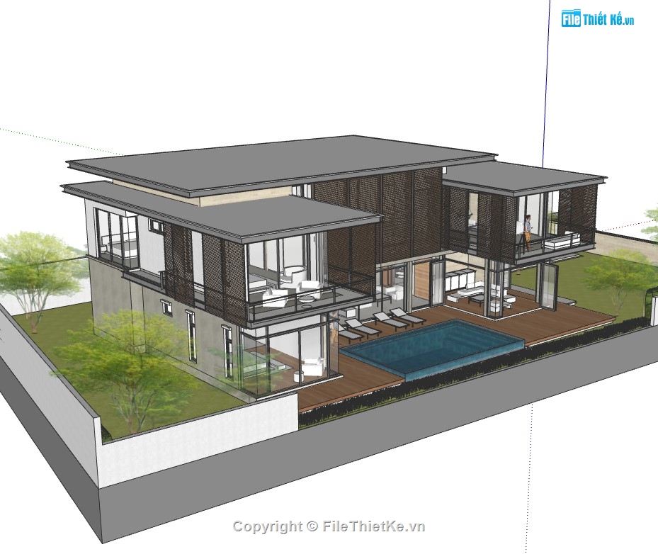biệt thự hiện đại,su biệt thự,sketchup biệt thự,su biệt thự 2 tầng,sketchup biệt thự 2 tầng