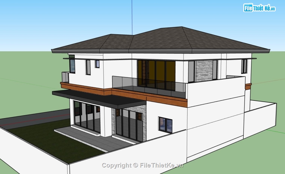 biệt thự 2 tầng,sketchup biệt thự 2 tầng,phối cảnh biệt thự 2 tầng,mẫu biệt thự 2 tầng hiện đai