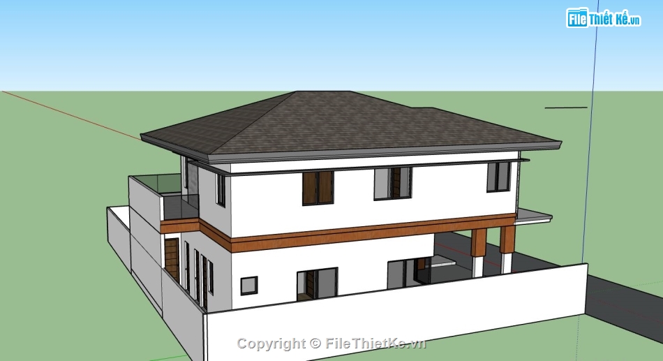 biệt thự 2 tầng,sketchup biệt thự 2 tầng,phối cảnh biệt thự 2 tầng,mẫu biệt thự 2 tầng hiện đai