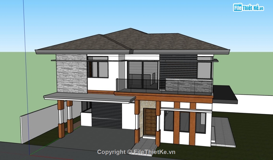 biệt thự 2 tầng,sketchup biệt thự 2 tầng,phối cảnh biệt thự 2 tầng,mẫu biệt thự 2 tầng hiện đai