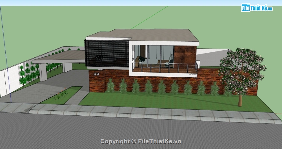biệt thự 2 tầng,sketchup biệt thự,biệt thự sketchup,model biệt thự 2 tầng