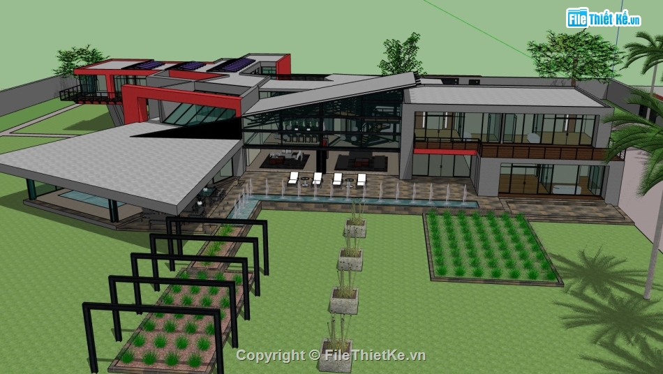 biệt thự sketchup,sketchup biệt thự,model su biệt thự 2 tầng,file su biệt thự 2 tầng