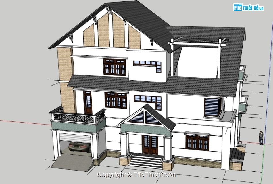 Biệt thự  2 tầng,file su biệt thự 2 tầng,model sketchup biệt thự 2 tầng,model 3d biệt thự 2 tầng