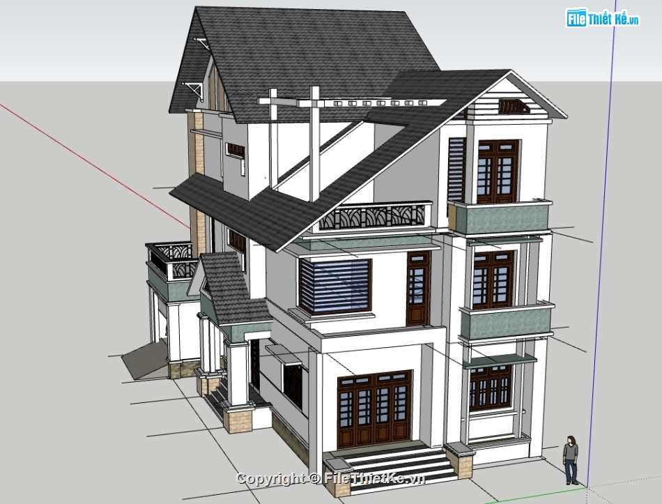 Biệt thự  2 tầng,file su biệt thự 2 tầng,model sketchup biệt thự 2 tầng,model 3d biệt thự 2 tầng