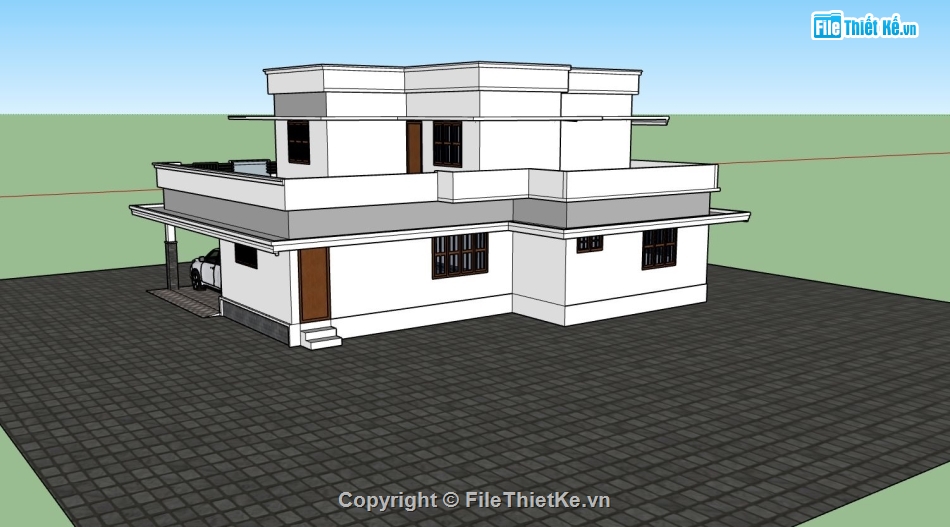 biệt thự mái bằng,biệt thự 2 tầng đẹp,file sketchup biệt thự hiện đại,mẫu biệt thự sketchup