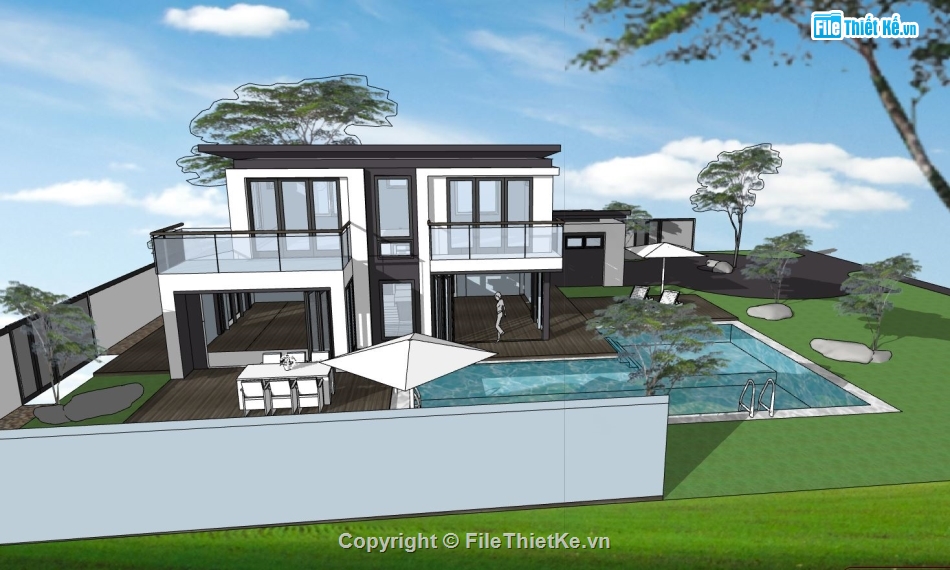 File sketchup biệt thự 2 tầng,sketchup biệt thự 2 tầng,biệt thự bằng sketchup,biệt thự mái bằng,biệt thự sketchup