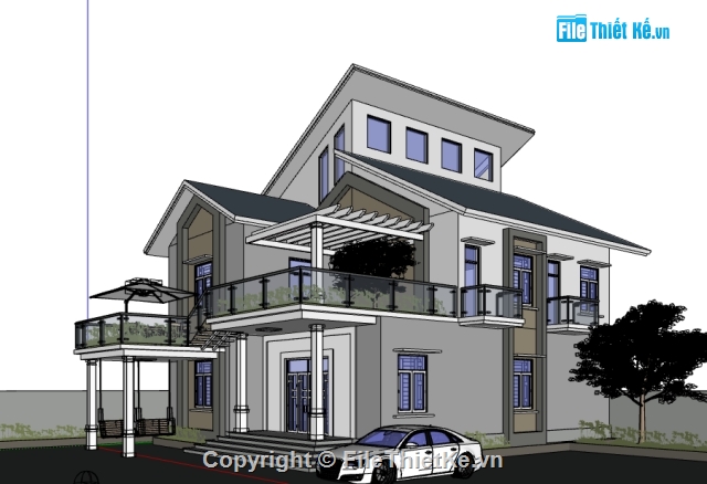 2 tầng,File CAD Biệt thự 2 tầng,Biệt thự 2 tầng rưỡi,nhà 2 tầng mái lệch