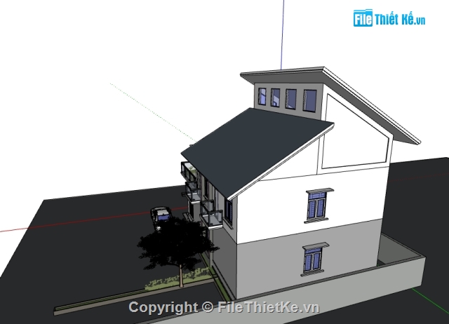 2 tầng,File CAD Biệt thự 2 tầng,Biệt thự 2 tầng rưỡi,nhà 2 tầng mái lệch