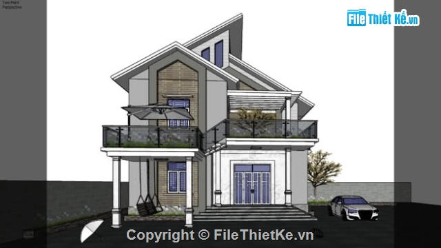 2 tầng,File CAD Biệt thự 2 tầng,Biệt thự 2 tầng rưỡi,nhà 2 tầng mái lệch