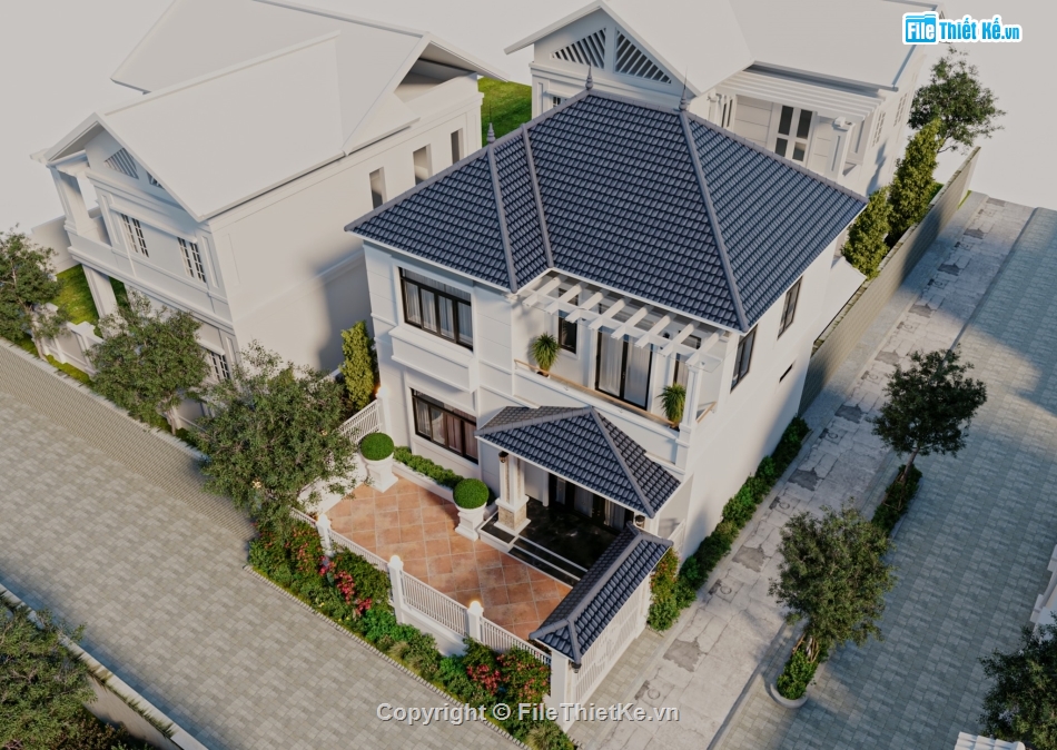 biệt thự 2 tầng sketchup,biệt thự 2 tầng,sketchup biệt thự,mẫu biệt thự sketchup