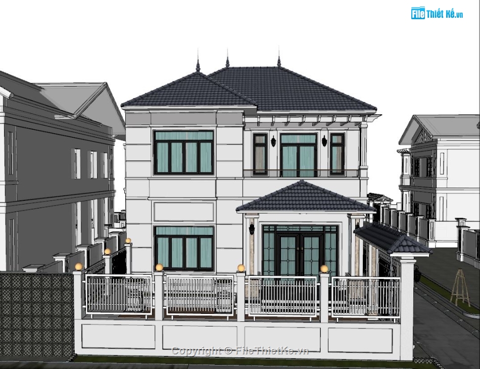 biệt thự 2 tầng sketchup,biệt thự 2 tầng,sketchup biệt thự,mẫu biệt thự sketchup