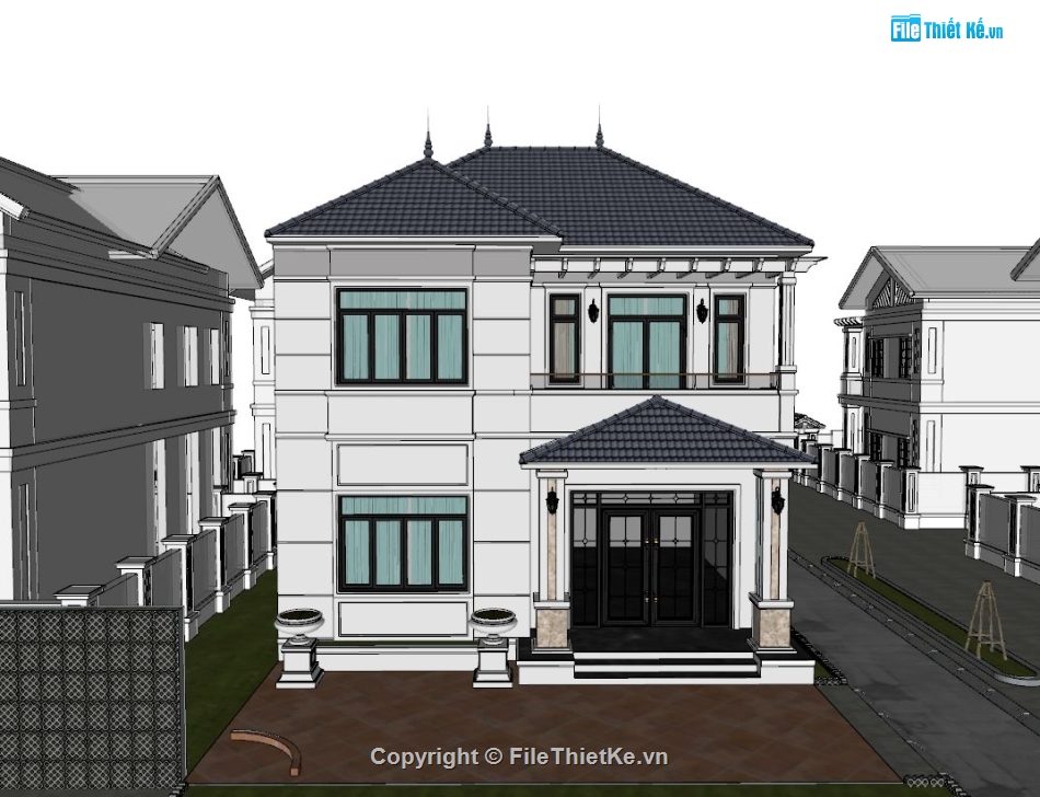 biệt thự 2 tầng sketchup,biệt thự 2 tầng,sketchup biệt thự,mẫu biệt thự sketchup