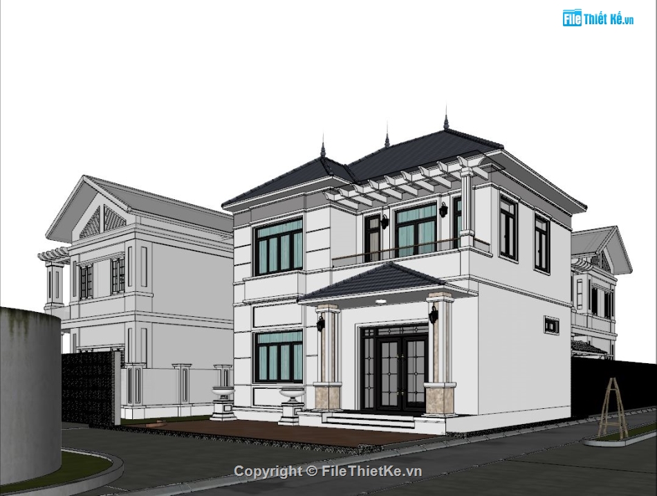 biệt thự 2 tầng sketchup,biệt thự 2 tầng,sketchup biệt thự,mẫu biệt thự sketchup