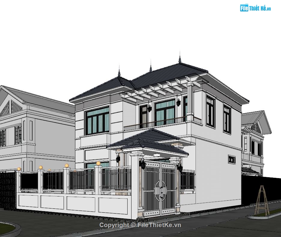 biệt thự 2 tầng sketchup,biệt thự 2 tầng,sketchup biệt thự,mẫu biệt thự sketchup