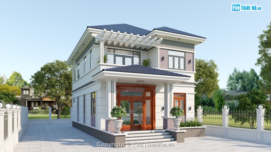 model 3d biệt thự 2 tầng,bản vẽ biệt thự 2 tầng,biệt thự sketchup,biệt thự 2 tầng