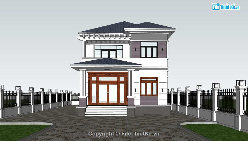 model 3d biệt thự 2 tầng,bản vẽ biệt thự 2 tầng,biệt thự sketchup,biệt thự 2 tầng