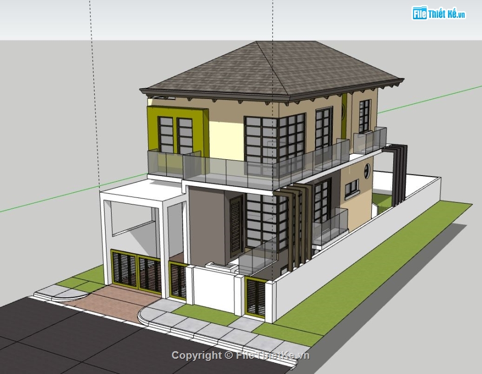 Biệt thự 2 tầng mái nhật,Biệt thự  2 tầng,model su biệt thự 2 tầng,file sketchup biệt thự 2 tầng,biệt thự 2 tầng file sketchup