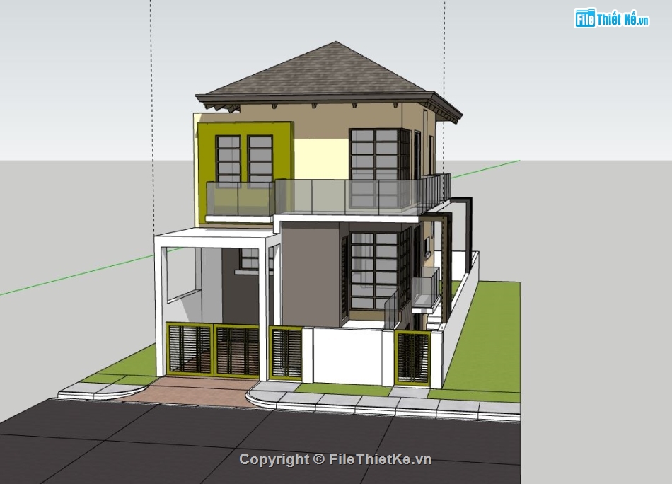 Biệt thự 2 tầng mái nhật,Biệt thự  2 tầng,model su biệt thự 2 tầng,file sketchup biệt thự 2 tầng,biệt thự 2 tầng file sketchup