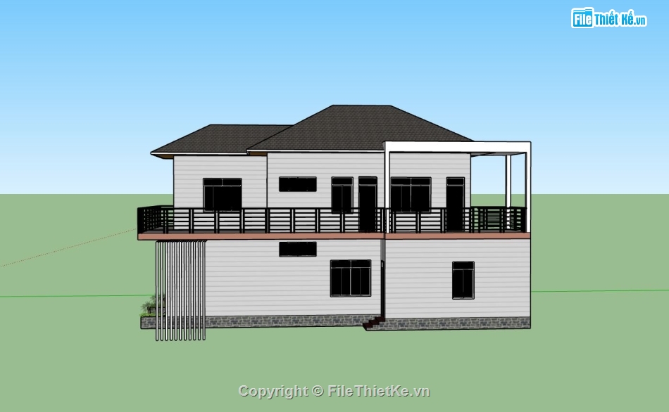 biệt thự sketchup,model su biệt thự 2 tầng,phối cảnh biệt thự 2 tầng,thiết kế biệt thự 2 tầng đẹp