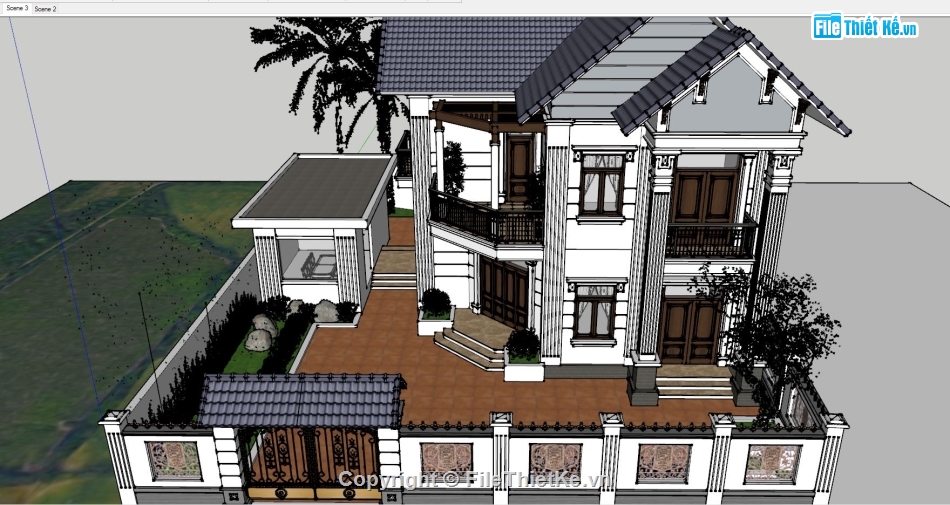 file su biệt thự 2 tầng,mẫu sketchup biệt thự 2 tầng,sketchup biệt thự 2 tầng,model su biệt thự 2 tầng,Model su biệt thự 16.55x23.7m