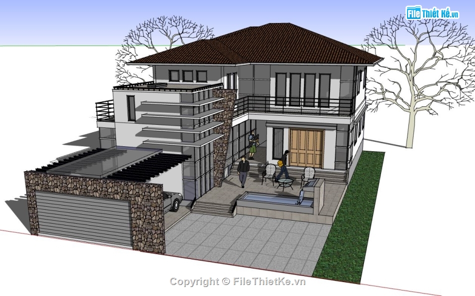 biệt thự 2 tầng,biệt thự đẹp 2 tầng,biệt thự 2 tầng đẹp,biệt thự sketchup,model su biệt thự 2 tầng