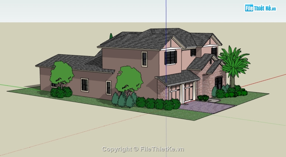 biệt thự 2 tầng dựng sketchup,thiết kế biệt thự 2 tầng file sketchup,dựng model su nhà biệt thự