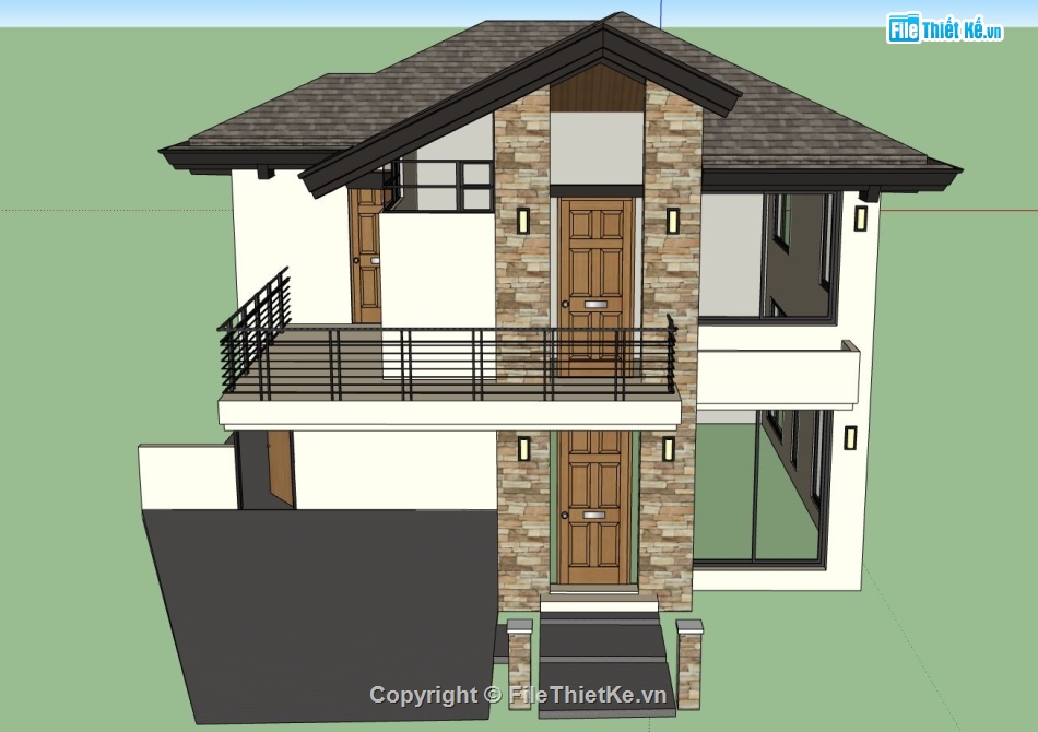 sketchup biệt thự 2 tầng,sketchup biệt thự,File sketchup biệt thự 2 tầng