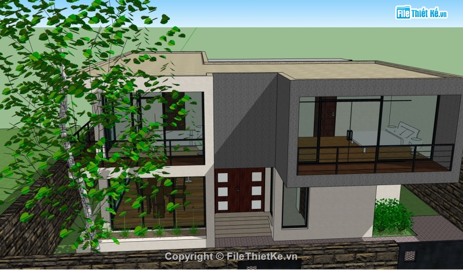 biệt thự sketchup,biệt thự 2 tầng,file su biệt thự 2 tầng