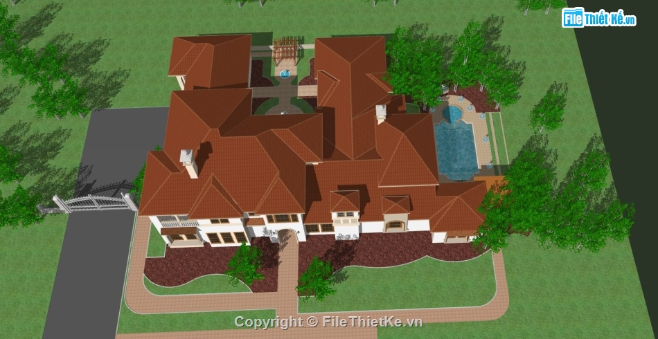 File sketchup biệt thự 2 tầng,mẫu biệt thự 2 tầng sketchup,bao cảnh biệt thự 2 tầng,model biệt thự 2 tầng su