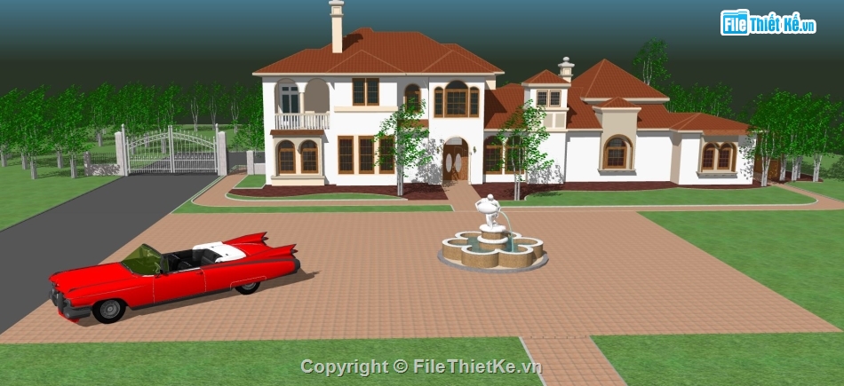 File sketchup biệt thự 2 tầng,mẫu biệt thự 2 tầng sketchup,bao cảnh biệt thự 2 tầng,model biệt thự 2 tầng su