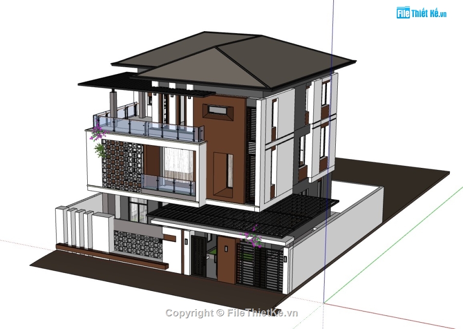 biệt thự 3 tầng,biệt thự sketchup,sketchup biệt thự,sketchup biệt thự 3 tầng