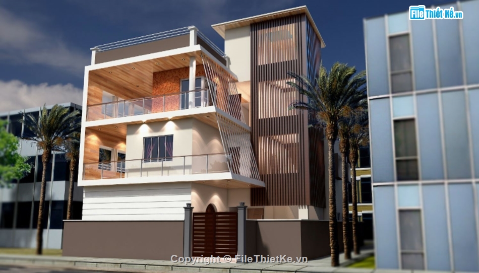 biệt thự 3 tầng,file sketchup biệt thự 3 tầng,biệt thự hiện đại