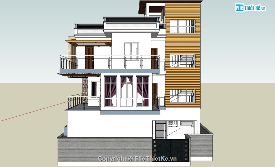 biệt thự 3 tầng,file sketchup biệt thự 3 tầng,biệt thự hiện đại