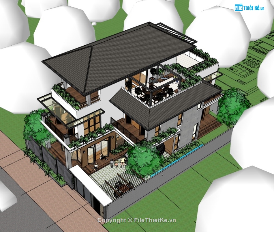 biệt thự sketchup,biệt thự 3 tầng,File sketchup biệt thự 3 tầng,sketchup biệt thự 3 tầng