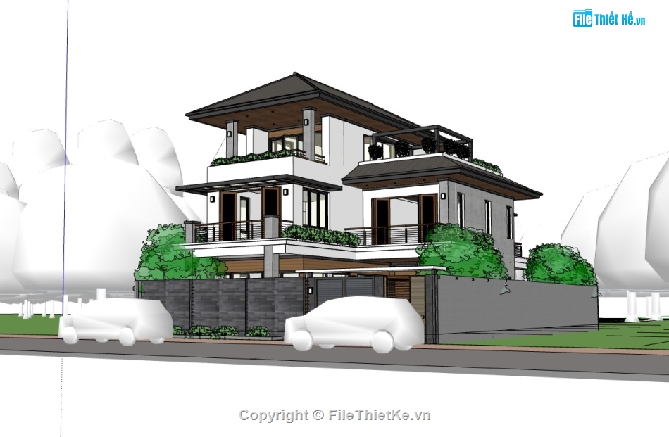 biệt thự sketchup,biệt thự 3 tầng,File sketchup biệt thự 3 tầng,sketchup biệt thự 3 tầng