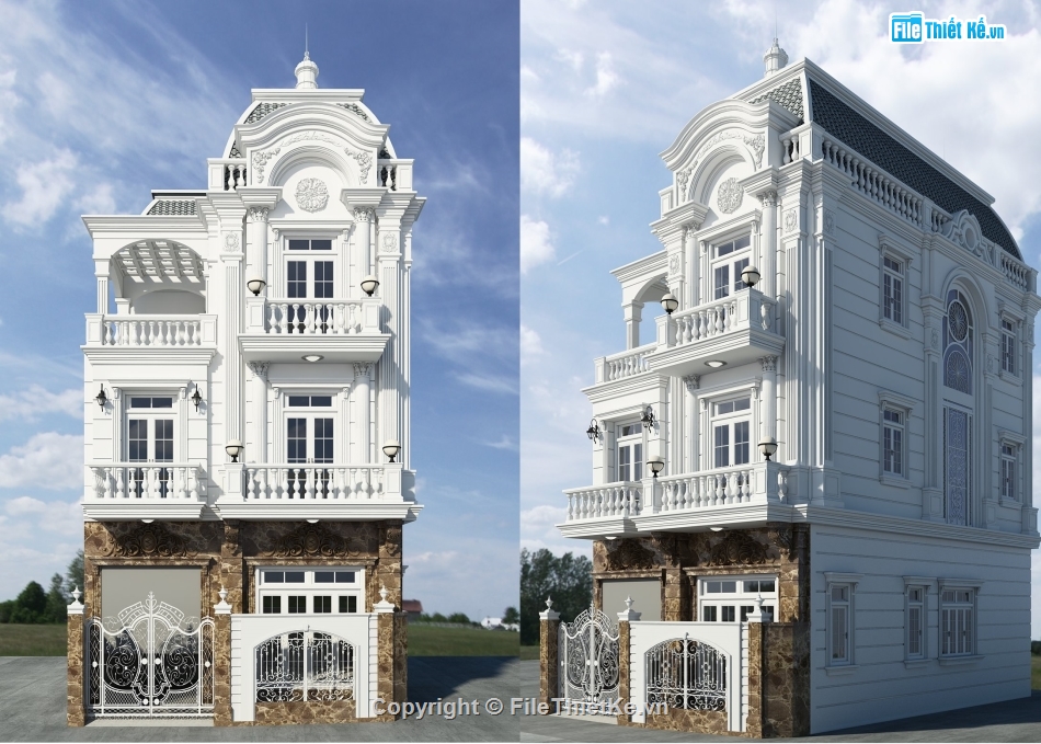 Biệt thự 3 tầng model su,file su biệt thự 3 tầng,biệt thự tân cổ điển file su,biệt thự 3 tầng 7.65x12m,biệt thự 3 tầng tân cổ điển
