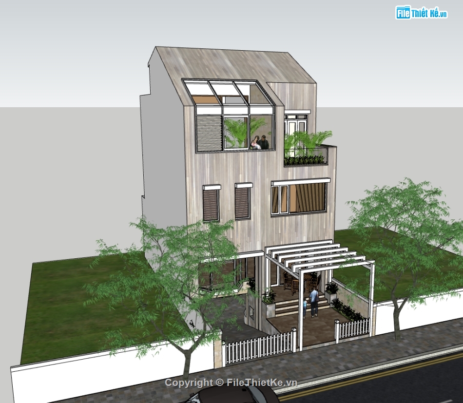 biệt thự 3 tầng,file su biệt thự 3 tầng,biệt thự 3 tầng sketchup,biệt thự hiện đại