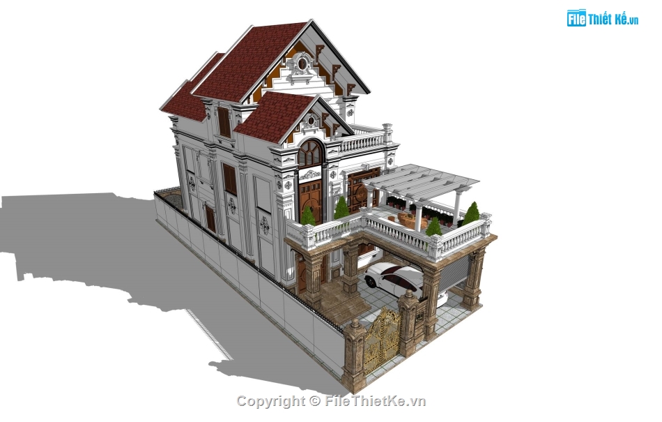 biệt thự 3 tầng sketchup,file sketchup biệt thự 3 tầng,file sketchup biệt thự,sketchup biệt thự