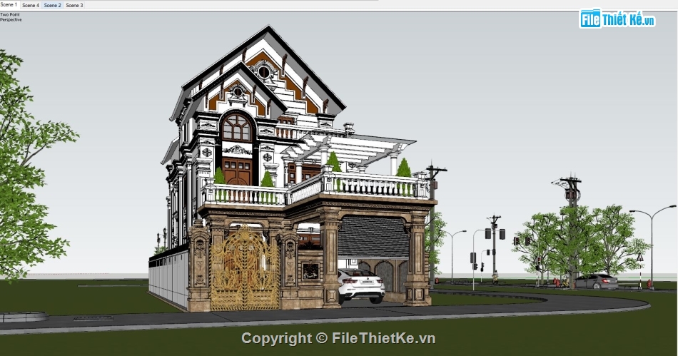 biệt thự 3 tầng sketchup,file sketchup biệt thự 3 tầng,file sketchup biệt thự,sketchup biệt thự