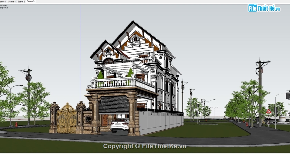 biệt thự 3 tầng sketchup,file sketchup biệt thự 3 tầng,file sketchup biệt thự,sketchup biệt thự