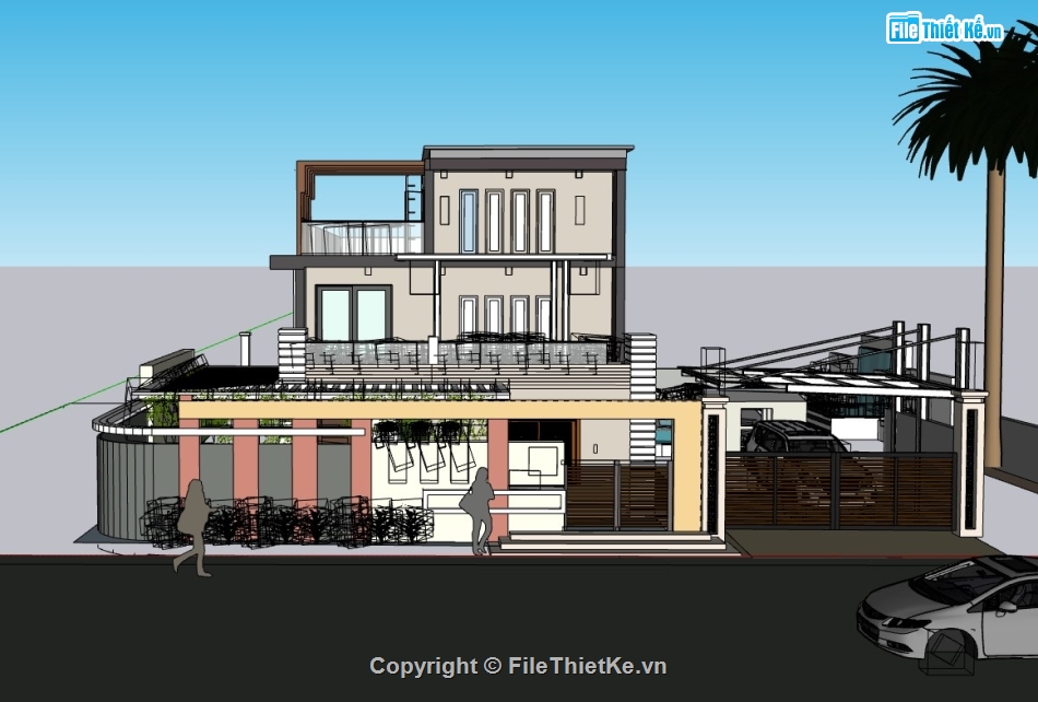 biệt thự hiện đại,biệt thự hiện đại 3 tầng,File sketchup biệt thự 3 tầng,sketchup biệt thự,biệt thự sketchup