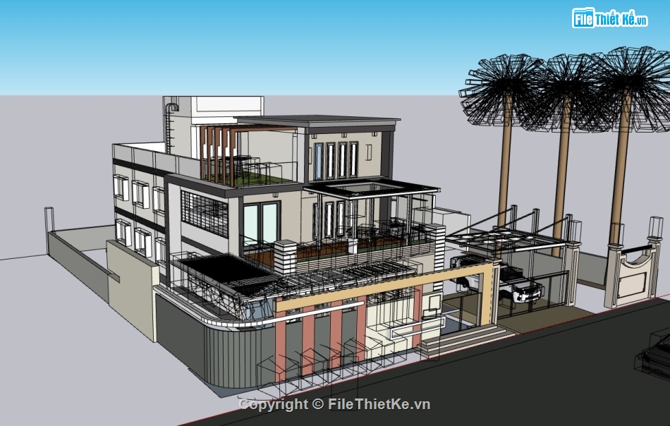 biệt thự hiện đại,biệt thự hiện đại 3 tầng,File sketchup biệt thự 3 tầng,sketchup biệt thự,biệt thự sketchup