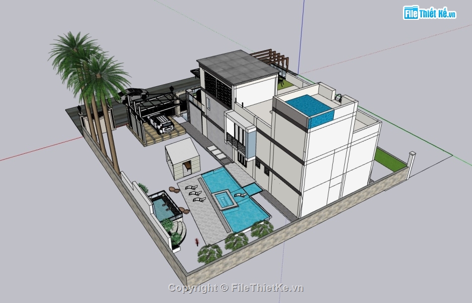 biệt thự hiện đại,biệt thự hiện đại 3 tầng,File sketchup biệt thự 3 tầng,sketchup biệt thự,biệt thự sketchup