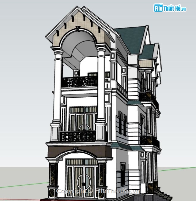 Sketchup 3 tầng,File cad Biệt thự 3 tầng,File SU Biệt thự 3 tầng,Biệt thự 3 tầng Su